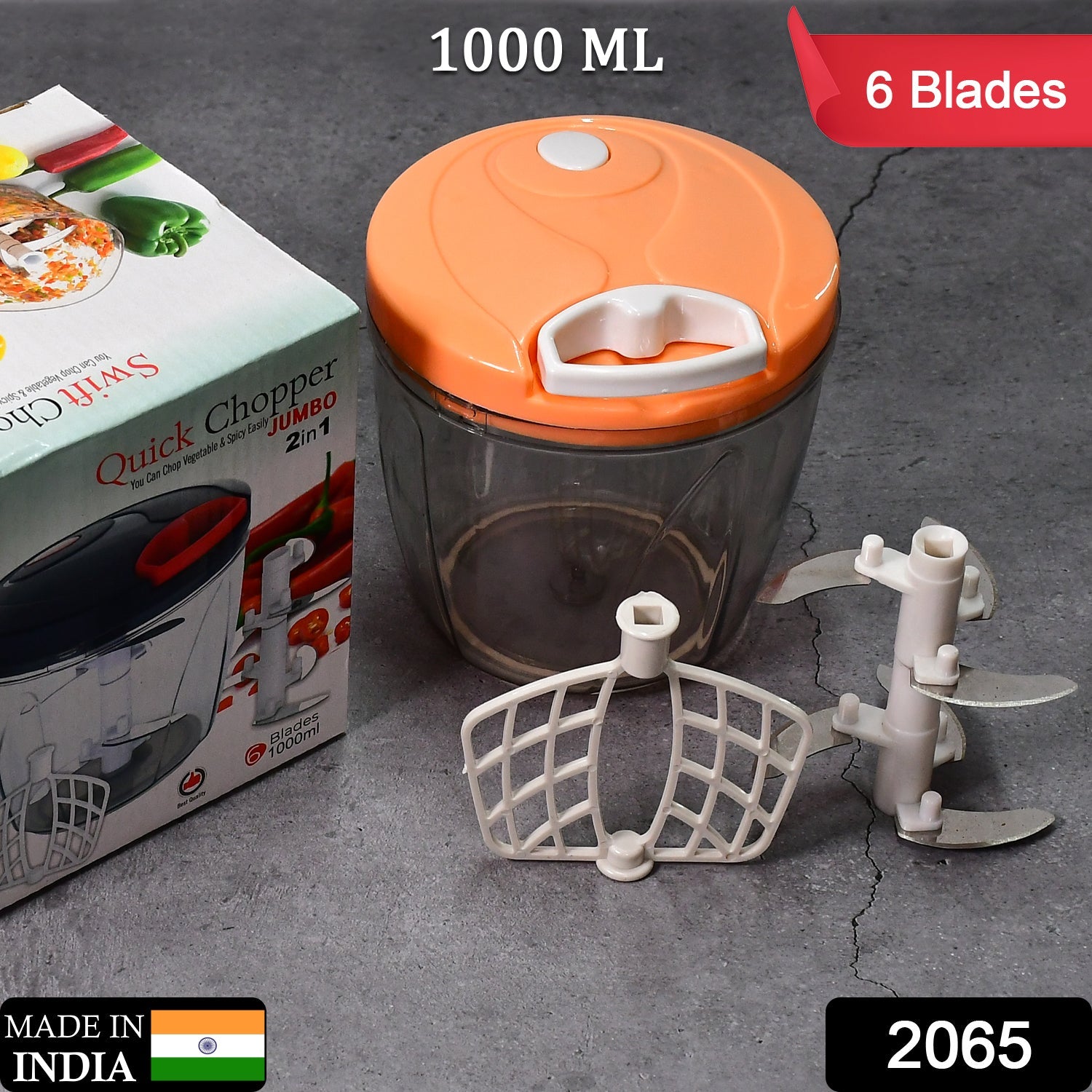 2065 6 BLADE 2IN1 MANUAL FOOD CHOPPER, COMPACT & POWERFUL HAND HELD VEGETABLE CHOPPER (1000Ml) DeoDap 2065 6 BLADE 2IN1 MANUAL FOOD CHOPPER, COMPACT & POWERFUL HAND HELD VEGETABLE CHOPPER (1000Ml) DeoDap
